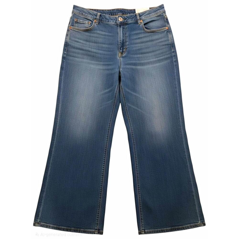 American Eagle Women's Plus Wide Leg Jeans Blue Stretch Denim 5-Pocket
